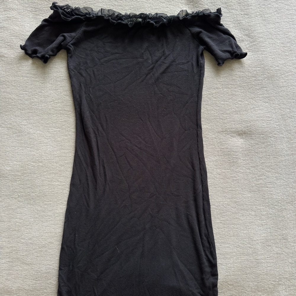 Black Ruffled Top Off The Shoulder Dress